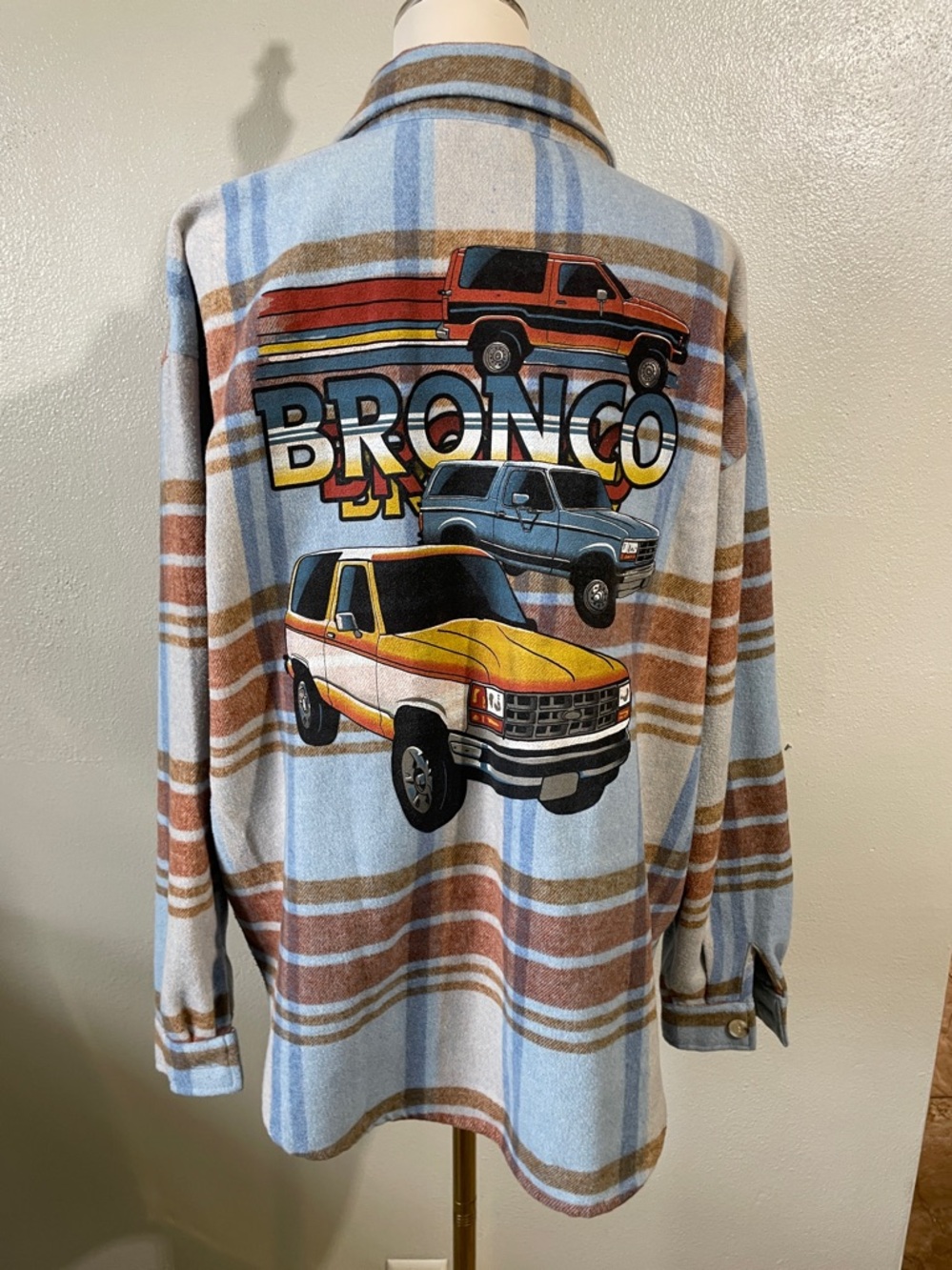 Trucker Plaid Wool Mix Shacket Blue Western Warm Overshirt 2X Layer Ford Bronco